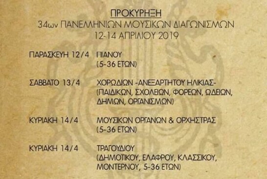 Προκήρυξη πανελλήνιων διαγωνισμών ΧΟΝ 2019