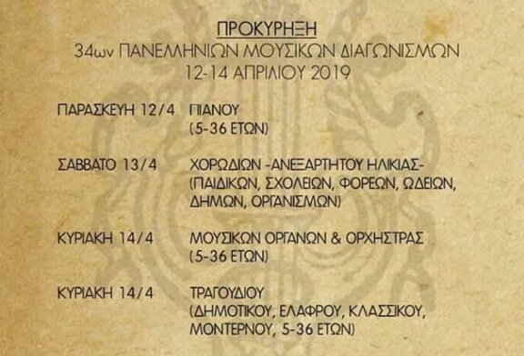 Προκήρυξη πανελλήνιων διαγωνισμών ΧΟΝ 2019